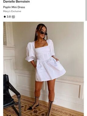 DANIELLE BERNSTEIN White Poplin Puff-Sleeve Mini Dress